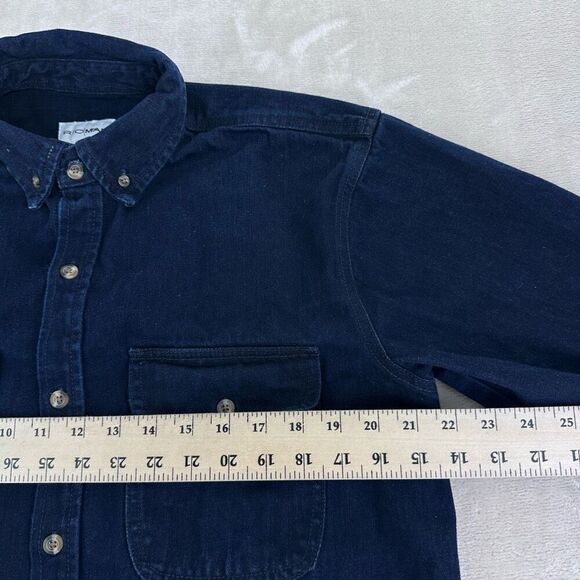 RO|MAN Shirt Mens M Dark Blue Denim Chambray Long Sleeve Flap Pocket Botton Up - Picture 5 of 6